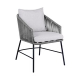 25 inch Patio Dining Chair, Matte Black Steel Frame, Gray Rope Woven Seat B056P215238