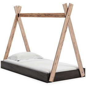 Pipa Modern Twin Size Bed, Crossed Wood a Frame Tent Stand, Jet Black Base B056P215248