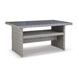 Dune 59 inch Outdoor Table, Smooth Gray Resin Wicker, Open Bottom Shelf B056P215258