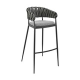 Viji 26 inch Counter Stool Chair, Gray Faux Leather Fabric Back, Black Iron B056P215265