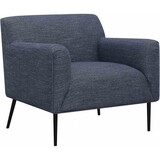 Tobin 33 inch Accent Chair, Padded Seat, Waterfall Edge, Pleated Arms, Navy B056P215283