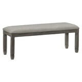 Rome 48 inch Bench, Gray Textured Fabric, Padded Seat, Antique Gray Wood B056P216264