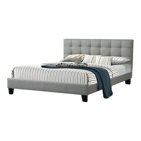 Eve Platform King Size Bed, Vertical Channel Tufted Light Gray Upholstery B056P216267