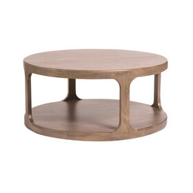 46 inch Round Pillar Coffee Table with Shelf, Rough Hewn Distressed Brown B056P216270