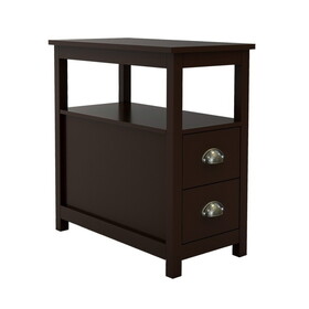 24 inch Wood Nightstand with 2 Drawers, 1 Shelf, Metal Cup Handles, Brown B056P216276