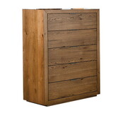 Lier 48 inch Tall Dresser Chest, Brown Wood, 5 Drawers, Integrated Handles B056P216282