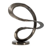 17 inch Modern Sculpture, Black Aluminum, Tabletop Decor Loop, Round Base B056P216298