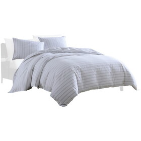 2 Piece Twin Size Comforter and Sham Set, Black Pinstripe Pattern, White B056P216313