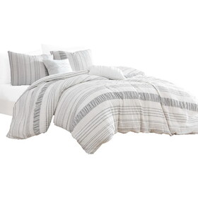 Wim 6 Piece Queen Size Duvet Comforter Set, Accent Pillows, Striped Gray B056P216315