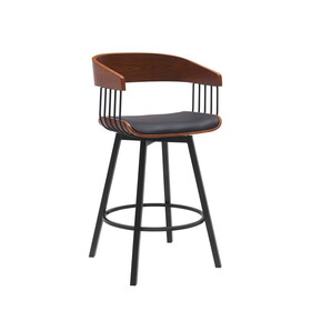 Vera 27 inch Swivel Counter Stool Chair, Brown Open Back Black Faux Leather B056P216317