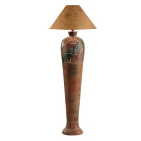 Siya 62 inch Elongated Floor Lamp, Extra Tall, Deer Carvings, Brown, Black B056P216318