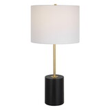 Lily 28 inch Accent Lamp, White Round Hardback Drum Shade, Black, Gold B056P216329