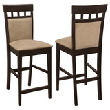 Upholstered Panel Back Counter Height Stool with Fabric Seat, Brown & Beige, Set of 2 B056P216334