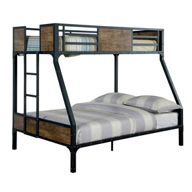 Wooden & Metal Frame Twin/Full Size Bunk Bed, Black B056P216843