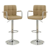 Arm Chair Style Bar Stool with Gas Lift Brown and Silver Set of 2 B056P216898