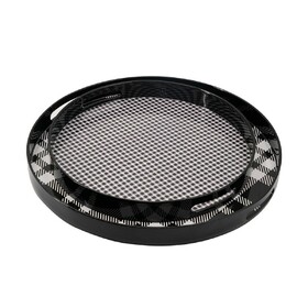 2 Piece Round Decorative Tray, Plastic Frame, Black and White Plaid Print B056P412607