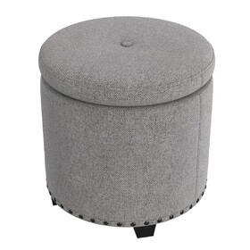 Zoya Storage Ottoman, 19 inch Round Lift Top, Light Gray Woven Fabric B056P412623