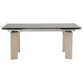 Tempered Glass Top Extendable Dining Table with Double Pedestal Base, Gray B056S00015