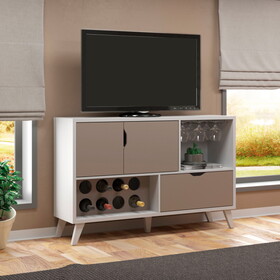 54 inch 2 Door Wine Bar Cabinet TV Entertainment Console, Wine Rack, 1 Drawer, White, Gray B056S00024