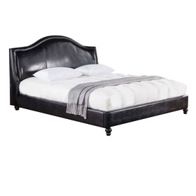 Wooden California King Size Bed with Leatherette Padded Headboard and Footboard, Black B056S00044