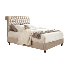 Wooden California King Size Bed with Button Tufted Headboard, Beige B056S00050