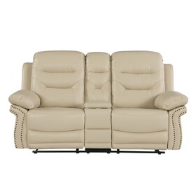 Global United Leather Air Upholstered Reclining Console Loveseat with Fiber Back B05777731