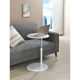 Orbit End Table with Height Adjustable White Marble Textured Top B061103282