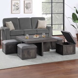 Moseberg Rustic Wood Coffee Table with Storage Stools B061110716