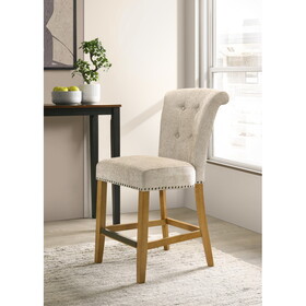Auggie Cream Fabric Counter Height Chair with Nailhead Trim B061128583