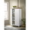 Claire White Storage Cabinet with Oak Accent Finish and Framed Slatted Panel Design B061133841