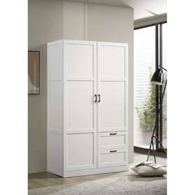 Aubree White Wardrobe Cabinet Armoire with 2 Drawers and Hanging Rod B061133844