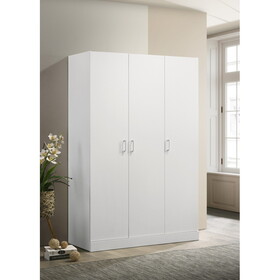 Declan White 3-Door Wardrobe Cabinet Armoire with Storage Shelves and Hanging Rod B061133846