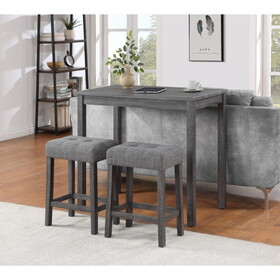Lux Gray 3 Piece Counter Height 36" Pub Table Set with Tufted Gray Linen Stools B06177970