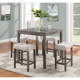 Lucian Brown 5 Piece Counter Height 36" Pub Table Set with Tufted Creamy White Linen Stools B06177971