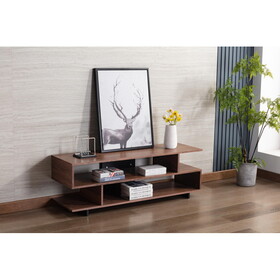 Iris Brown Walnut Finish TV Stand with 2 Levels of Shelves and Black Legs B06177981