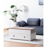 Luna White Coffee Table with Brown Walnut Finish Lift Top, 2 Drawers, and 2 Shelves B06177983