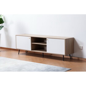 Aurora Light Brown Wood Finish TV Stand with 2 White Cabinets and Modular Shelves B06177985