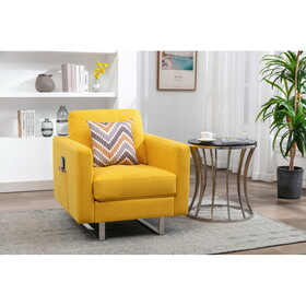 Victoria Yellow Linen Fabric Armchair with Metal Legs, Side Pockets, and Pillow B06177995