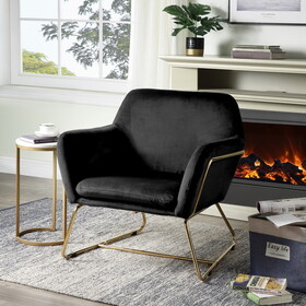 Keira Black Velvet Accent Chair with Metal Base B06178008
