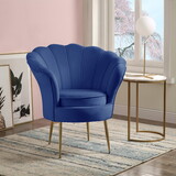 Angelina Blue Velvet Scalloped Back Barrel Accent Chair with Metal Legs B06178022