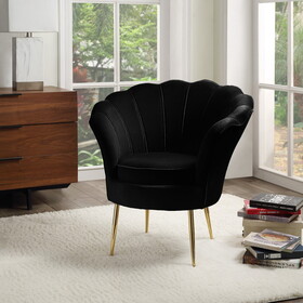 Angelina Black Velvet Scalloped Back Barrel Accent Chair with Metal Legs B06178026