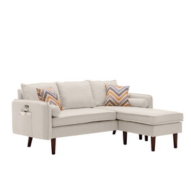 Mia Beige Sectional Sofa Chaise with USB Charger & Pillows B06178039