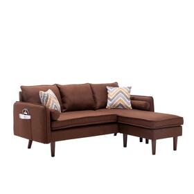 Mia Brown Sectional Sofa Chaise with USB Charger & Pillows B06178040