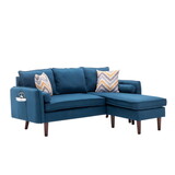 Mia Blue Sectional Sofa Chaise with USB Charger & Pillows B06178041