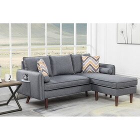 Mia Gray Sectional Sofa Chaise with USB Charger & Pillows B06178044