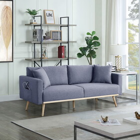 Easton Dark Gray Linen Fabric Sofa with USB Charging Ports Pockets & Pillows B06178090