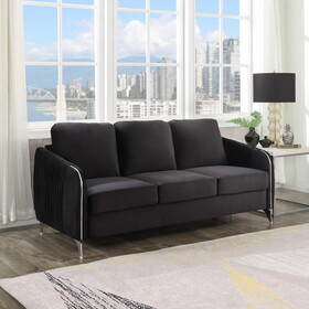 Hathaway Black Velvet Modern Chic Sofa Couch B06178286