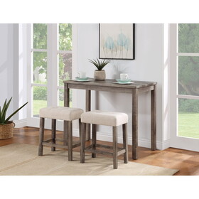 Lux Brown 3 Piece Counter Height 36" Pub Table Set with Tufted Creamy White Linen Stools B06178657