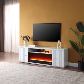 Reid White Finish TV Stand with Fireplace and Speaker B061P160011