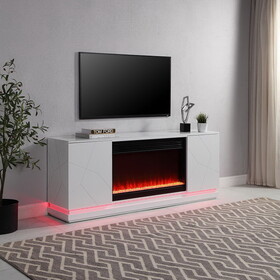 Clay White Finish TV Stand with Fireplace and Speaker B061P160012